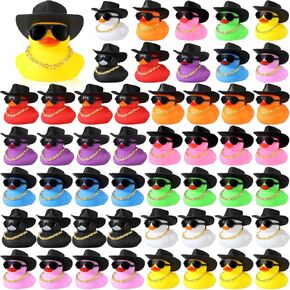 Sotiff 48 Sets Cowgirl Rubber Duck Squeaky Duck Bath Party Toy Duckies Car Dashboard Decorations with Mini Hat Necklace and Sunglasses for Christmas Bathtub Baby Shower Birthday Swimming(Multicolor)