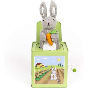 Jack Rabbit Creations Bunny Jack in the Box Toy | Ages 3+ Classic Tin Toy with Soft Pop Up | Plays Peter Cottontail Song
