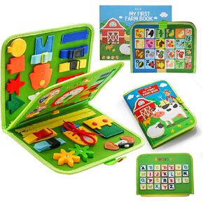 Busy Board Toddler Travel Toys Sensory Toys for Toddlers 3 4, Montessori Learning Toys for Toddlers Activities Board, Educational Toys for 3 4 Year Old Boys Girls Gift (Deluxe Farm)