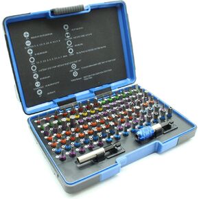 TMAX 100 Piece Color Coded Impact Ready Security Bits Screwdriver Set Kit with 2 Quick Chucks