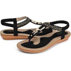 SHIBEVER Summer Dressy Womens Sandals Flats Black 10.5 in Kuwait