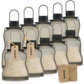 haakaa Reusable Silicone Breastmilk Storage Bag Set | 9 oz&4.5 oz,10pk | Baby Food Freezer Bag| Breastfeeding Milk Storing Pouch| Breast Pump Bag -100% Silicone & Leak-Proof