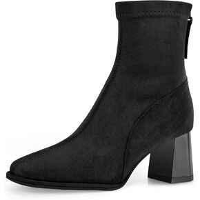 Trakxy Women's Square Toe Ankle Boots Faux Suede Low Block Heel Chelsea Boots Women Shoes