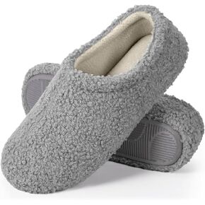 شبشب ATHMILE Fuzzy للنساء من إسفنج الذاكرة للرجال، شباشب منزلية للنساء مع الصوف المجعد لغرفة النوم الداخلية (مقاس 7-8، رمادي فاتح) in Kuwait