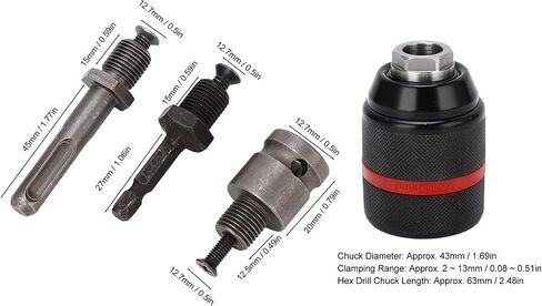 Hand Drill Chuck, Multi Quick Connect Replacement Keyless Hand Drill Chuck Self Tightening Drill Chuck 1/2-20UNF Connection 2‑13mm Clamping Range Quick Changing Tool (Hex 63mm in Saudi Arabia