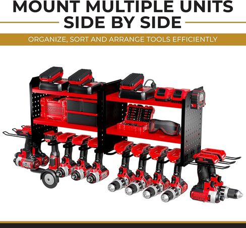 Power Tool Organizer-6 Drill Holder Wall Mount, 3 Tier Heavy-Duty Hand Tool Storage Rack, Utility Racks, Drill Holder, 2 Pegboard Sides - Garage Storage Cordless Tool Organizer (Red) in Saudi Arabia