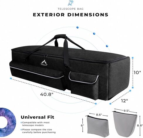 Multipurpose Telescope Bag 30 In– Padded Shock Absorbent –600D Oxford Telescope Carrying Case with Adjustable Shoulder Strap & Pockets and Extra Storage for Telescope, 40 Inches, Black in Saudi Arabia