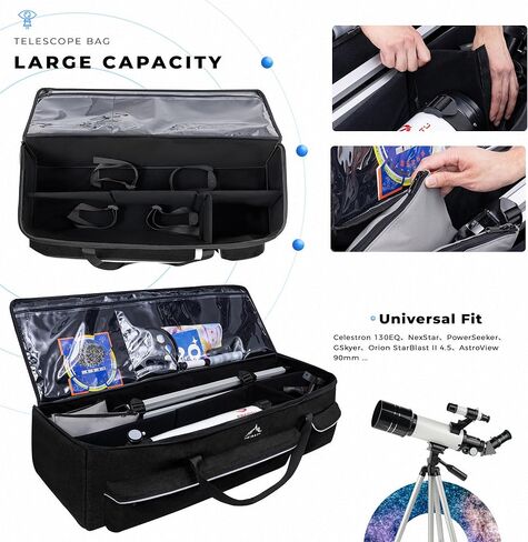 Multipurpose Telescope Bag 30 In– Padded Shock Absorbent –600D Oxford Telescope Carrying Case with Adjustable Shoulder Strap & Pockets and Extra Storage for Telescope, 40 Inches, Black in Saudi Arabia