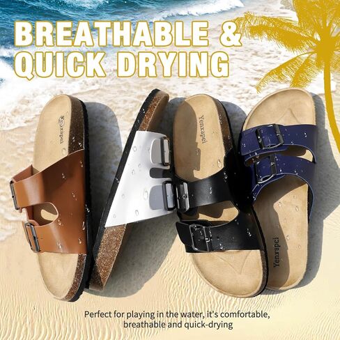 Unisex Sandals for Mens and Womens, Cork Footbed Slides with Adjustable Buckle Straps, Beach Comfortable Arch Support Sandals Slipers in Saudi Arabia