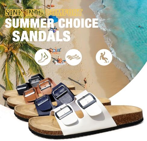 Unisex Sandals for Mens and Womens, Cork Footbed Slides with Adjustable Buckle Straps, Beach Comfortable Arch Support Sandals Slipers in Saudi Arabia