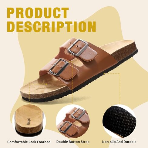 Unisex Sandals for Mens and Womens, Cork Footbed Slides with Adjustable Buckle Straps, Beach Comfortable Arch Support Sandals Slipers in Saudi Arabia