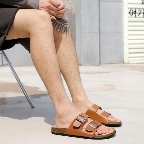 Unisex Sandals for Mens and Womens, Cork Footbed Slides with Adjustable Buckle Straps, Beach Comfortable Arch Support Sandals Slipers in Saudi Arabia