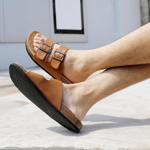 Unisex Sandals for Mens and Womens, Cork Footbed Slides with Adjustable Buckle Straps, Beach Comfortable Arch Support Sandals Slipers in Saudi Arabia
