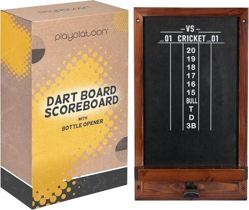 Play Platoon Dart Scoreboard & Darts Holder Wall Mount with Bottle Opener - Wood Chalkboard Dart Board Scoreboard Game Room Accessories & Décor for Man Cave Dartboard Cabinet, Storage for Darts in Kuwait
