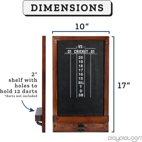 Play Platoon Dart Scoreboard & Darts Holder Wall Mount with Bottle Opener - Wood Chalkboard Dart Board Scoreboard Game Room Accessories & Décor for Man Cave Dartboard Cabinet, Storage for Darts in Kuwait