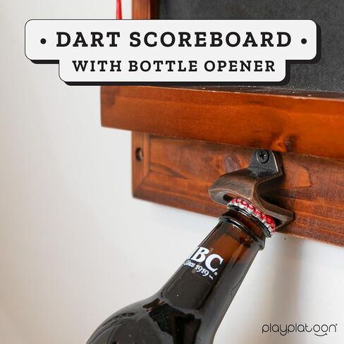 Play Platoon Dart Scoreboard & Darts Holder Wall Mount with Bottle Opener - Wood Chalkboard Dart Board Scoreboard Game Room Accessories & Décor for Man Cave Dartboard Cabinet, Storage for Darts in Kuwait