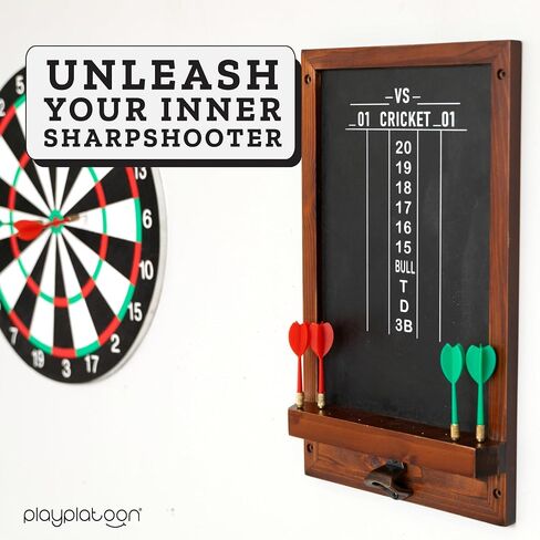 Play Platoon Dart Scoreboard & Darts Holder Wall Mount with Bottle Opener - Wood Chalkboard Dart Board Scoreboard Game Room Accessories & Décor for Man Cave Dartboard Cabinet, Storage for Darts in Kuwait