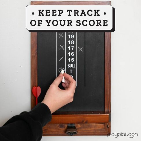 Play Platoon Dart Scoreboard & Darts Holder Wall Mount with Bottle Opener - Wood Chalkboard Dart Board Scoreboard Game Room Accessories & Décor for Man Cave Dartboard Cabinet, Storage for Darts in Kuwait