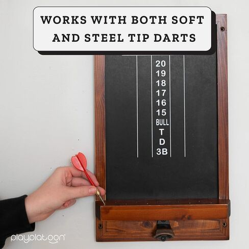 Play Platoon Dart Scoreboard & Darts Holder Wall Mount with Bottle Opener - Wood Chalkboard Dart Board Scoreboard Game Room Accessories & Décor for Man Cave Dartboard Cabinet, Storage for Darts in Kuwait