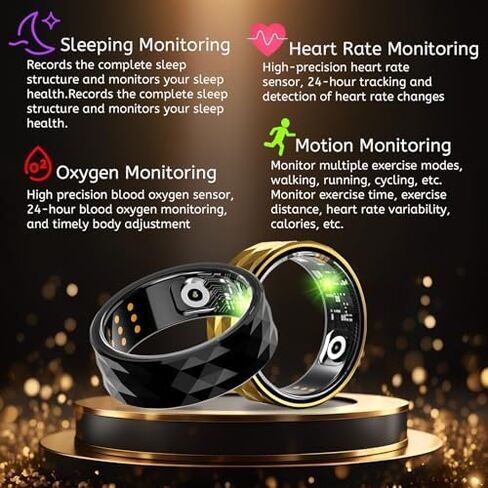 Smart Ring, Smart Ring Health Tracker, IP68 Waterproof Fitness Tracker Ring, No App Subscription with Heart Rate, Blood Oxygen, and Activity Tracking (Silver, 10#) in Saudi Arabia