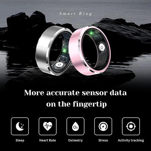 Smart Ring, Smart Ring Health Tracker, IP68 Waterproof Fitness Tracker Ring, No App Subscription with Heart Rate, Blood Oxygen, and Activity Tracking (Silver, 10#) in Saudi Arabia