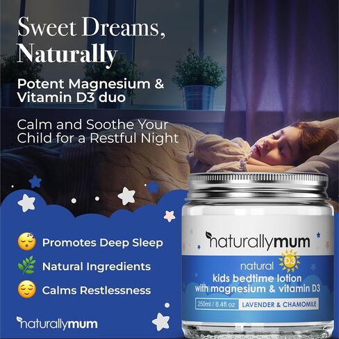 Kids Magnesium Bedtime Lotion with Vitamin D | Support for Sleep, Heart, Bone, Nerve, Gut and Muscle Health | Alternative to Melatonin | Lavender & Chamomile 4.2 fl oz in Kuwait