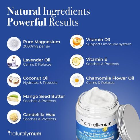 Kids Magnesium Bedtime Lotion with Vitamin D | Support for Sleep, Heart, Bone, Nerve, Gut and Muscle Health | Alternative to Melatonin | Lavender & Chamomile 4.2 fl oz in Kuwait