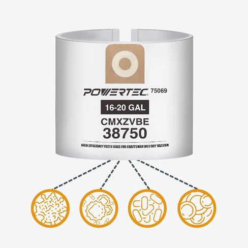 POWERTEC CMXZVBE38750 Vacuum Bags for Craftsman 38750 10PK, for Craftsman CMXEVBE 17595, 17607, 18595, 18695, 17596, 17656, 16 to 20 Gallon Replacement Dust Collection Bags, Shop Vacuum Bags(75069-P5) in Saudi Arabia
