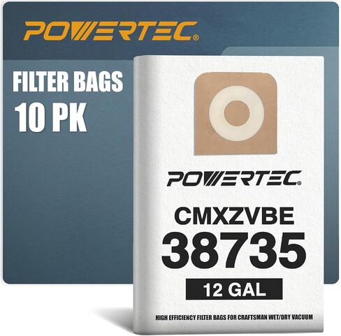 POWERTEC CMXZVBE38750 Vacuum Bags for Craftsman 38750 10PK, for Craftsman CMXEVBE 17595, 17607, 18595, 18695, 17596, 17656, 16 to 20 Gallon Replacement Dust Collection Bags, Shop Vacuum Bags(75069-P5) in Saudi Arabia