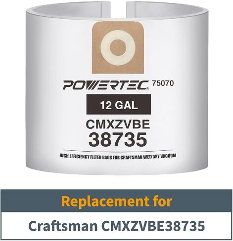 POWERTEC CMXZVBE38750 Vacuum Bags for Craftsman 38750 10PK, for Craftsman CMXEVBE 17595, 17607, 18595, 18695, 17596, 17656, 16 to 20 Gallon Replacement Dust Collection Bags, Shop Vacuum Bags(75069-P5) in Saudi Arabia
