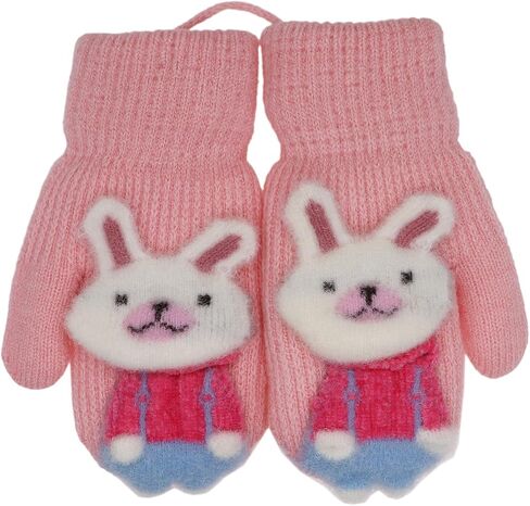 Toddler Girls Boys Rabbit Winter Warm Knit Mittens with String Bunny Kids Baby Soft Thick Fleece Lined Gloves in Kuwait