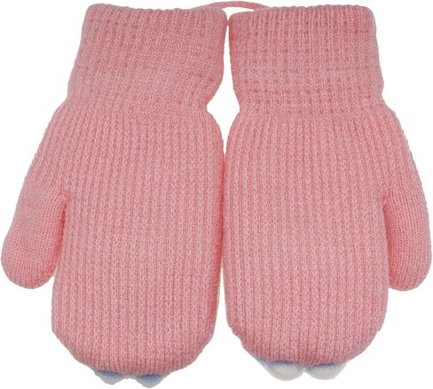 Toddler Girls Boys Rabbit Winter Warm Knit Mittens with String Bunny Kids Baby Soft Thick Fleece Lined Gloves in Kuwait