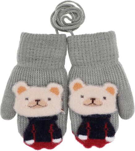 Toddler Girls Boys Rabbit Winter Warm Knit Mittens with String Bunny Kids Baby Soft Thick Fleece Lined Gloves in Kuwait