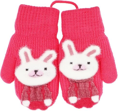 Toddler Girls Boys Rabbit Winter Warm Knit Mittens with String Bunny Kids Baby Soft Thick Fleece Lined Gloves in Kuwait
