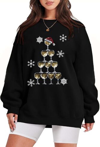 UNIQUEONE Womens Christmas Sweatshirt Sequin Santa Shirt Cute Chirstmas Graphic Tees Chirstmas Crewneck Long Sleeve Tops in Kuwait