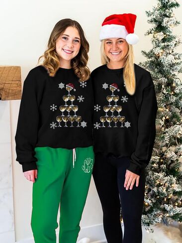 UNIQUEONE Womens Christmas Sweatshirt Sequin Santa Shirt Cute Chirstmas Graphic Tees Chirstmas Crewneck Long Sleeve Tops in Kuwait