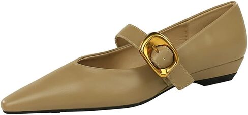 Women's 1 Inch Pointy Toe Mary Janes Flats One Strap Buckle Cute Leather Ballet Flat Shoes for Women Low Heeled Wedge Slip On Solid Work Flats Dress Comfortable in Saudi Arabia