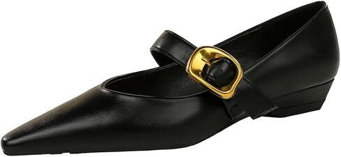 Women's 1 Inch Pointy Toe Mary Janes Flats One Strap Buckle Cute Leather Ballet Flat Shoes for Women Low Heeled Wedge Slip On Solid Work Flats Dress Comfortable in Saudi Arabia