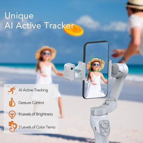 3-Axis Phone Gimbal with Magnetic AI Active Tracker,Gimbal Stabilizer for Smartphone with Fill Light,Phone Stabilizer for Video Recording,Gimbal for Android&iPhone,TikTok YouTube Vlogging Kit in Saudi Arabia