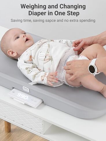 GROWNSY Smart Changing Pad and Scale, Wipeable Diaper Changing Baby Scale with Removable Safety Strap, Baby Ergonomic Design, Non-Slip, Comfortable, Fits Changing Table and Dresser, White in Saudi Arabia