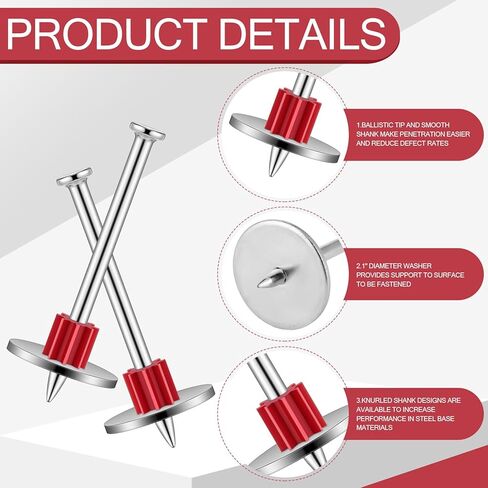 Tandefio 100 قطعة 2-1/2 بوصة دبابيس المحرك المشغلة بالطاقة، مثبتات المسحوق، أنظمة تثبيت المسحوق، دبابيس المحرك المشغلة مع 1 بوصة مغسولة in Kuwait
