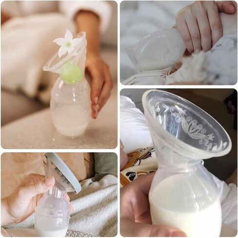 مضخة حليب يدوية من هاكا سعة 150 مل مع سدادة على شكل زهرة وغطاء سيليكون وحزام سيليكون مجموعة أساسيات الرضاعة الطبيعية in Kuwait