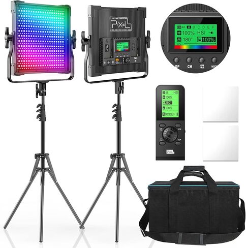 إضاءة فيديو LED بكسل RGB، مصابيح استوديو 50 وات مع جهاز تحكم عن بعد، مجموعة إضاءة التصوير الفوتوغرافي 2600K-10000K، لوحة إضاءة LED مع وظيفة الذاكرة، 552 قطعة خرز، 360 درجة لون كامل/9 مشاهد قابلة للتطبيق in Kuwait