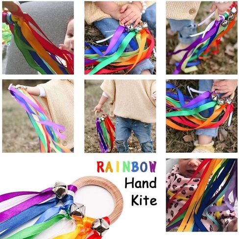 TANOFAR Montessori Toy | Hand Kite | Baby Sensory Toy | Sensory Ribbon Toy | Waldorf Toy | Wooden Baby Toys | Wooden Toddler Toys | Rainbow Hand Kite in Saudi Arabia