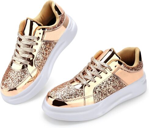 KUNWFNIX Women's Glitter Tennis Sneakers Dressy Sparkly Shiny Sequin Shoes Platform Lace up Casual Walking Bling Glitter Fashion Sneaker in Kuwait