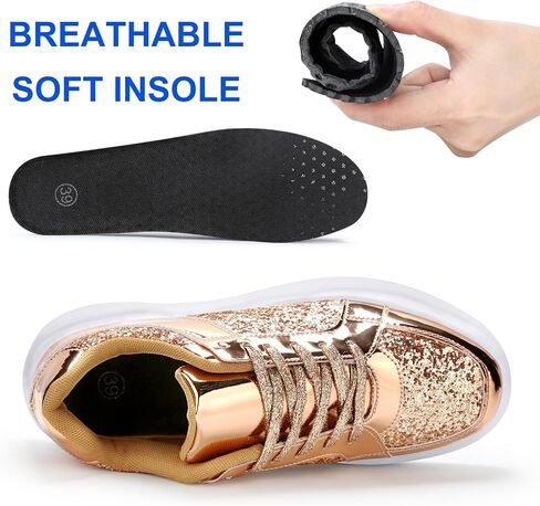 KUNWFNIX Women's Glitter Tennis Sneakers Dressy Sparkly Shiny Sequin Shoes Platform Lace up Casual Walking Bling Glitter Fashion Sneaker in Kuwait