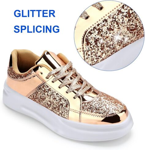 KUNWFNIX Women's Glitter Tennis Sneakers Dressy Sparkly Shiny Sequin Shoes Platform Lace up Casual Walking Bling Glitter Fashion Sneaker in Kuwait