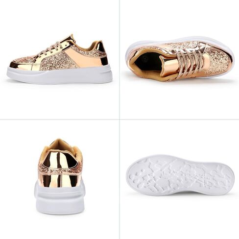 KUNWFNIX Women's Glitter Tennis Sneakers Dressy Sparkly Shiny Sequin Shoes Platform Lace up Casual Walking Bling Glitter Fashion Sneaker in Kuwait