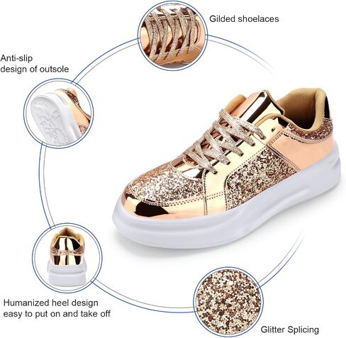 KUNWFNIX Women's Glitter Tennis Sneakers Dressy Sparkly Shiny Sequin Shoes Platform Lace up Casual Walking Bling Glitter Fashion Sneaker in Kuwait