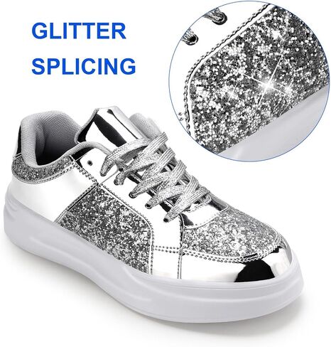 KUNWFNIX Women's Glitter Tennis Sneakers Dressy Sparkly Shiny Sequin Shoes Platform Lace up Casual Walking Bling Glitter Fashion Sneaker in Kuwait